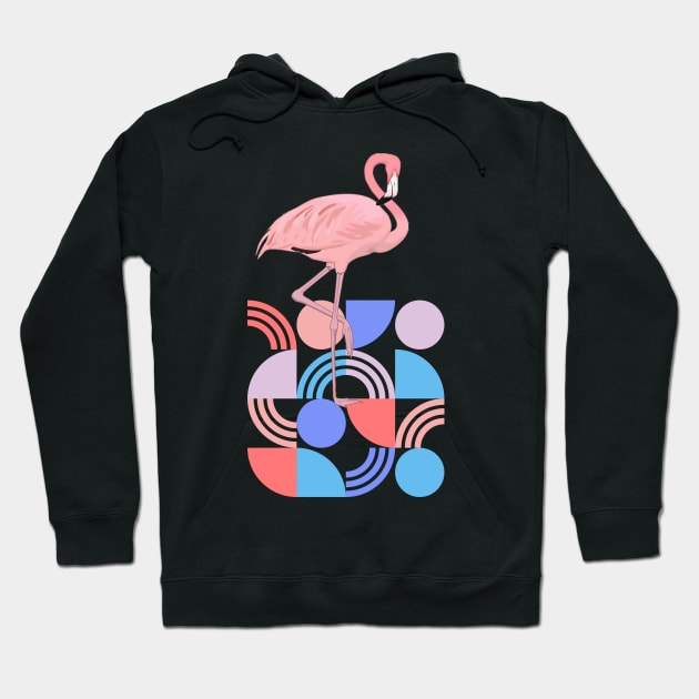 Retro Shapes Midcentury Modern Style Flamingo Hoodie by TammyWinandArt